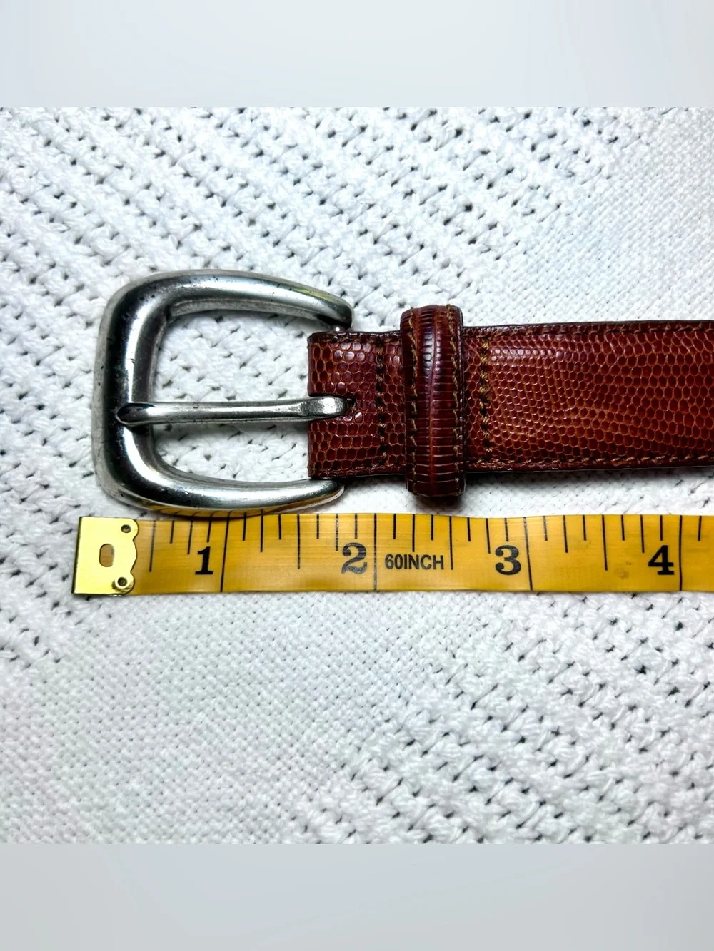 Vintage Land’s End Lizard Skin Brown Leather Belt Men’s 36